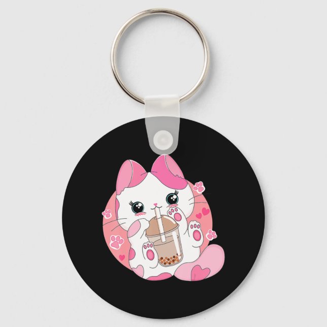 Chaveiro Anime Bonito Kawaii Cat Boba Bubble Tea Girls Cost (Frente)