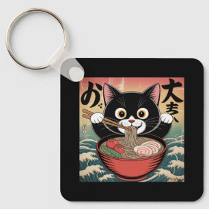 Chaveiro Anime Cat Comendo Ramen Engraçado Estilo Retroativ