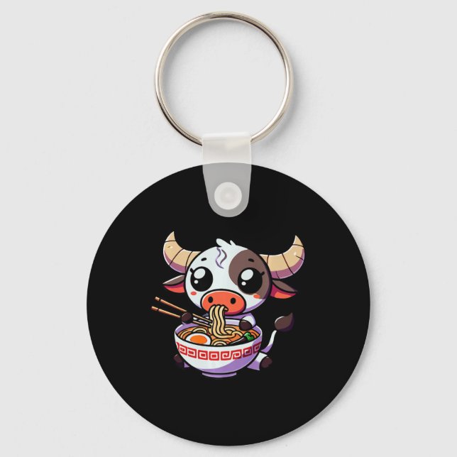 Chaveiro Anime Kawaii Texas Vaca Comendo Roupa De Ramen (Frente)