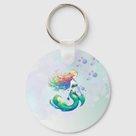 Chaveiro Aniversário da Sereia Roxa e Dourada sob o Mar