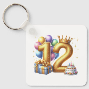 Chaveiro Aniversário de 12 anos dourado