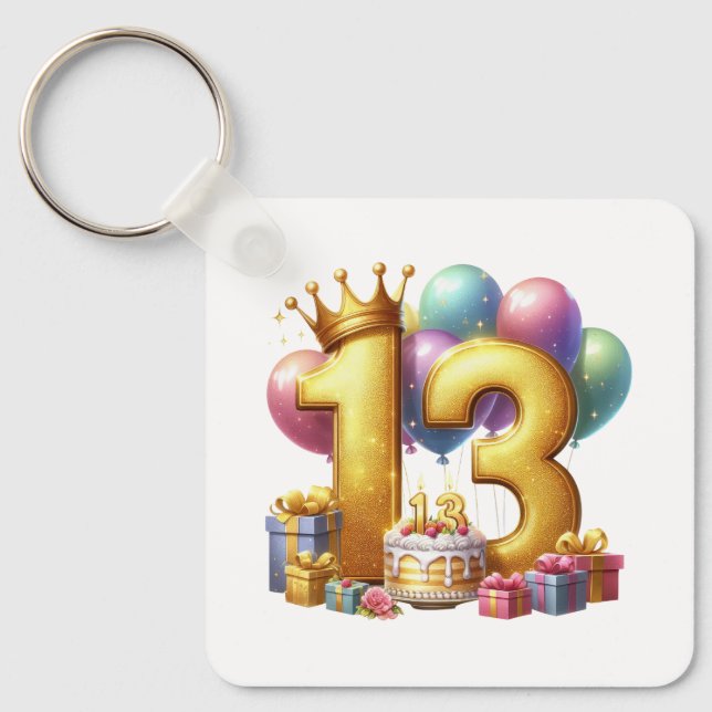 Chaveiro Aniversário de 13 anos dourado (Frente)