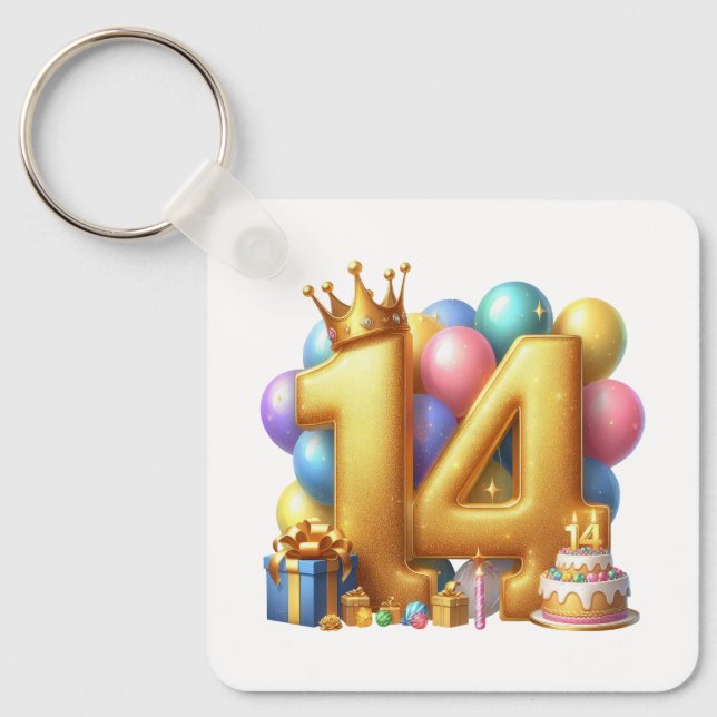 Chaveiro Aniversário de 14 anos de ouro (Frente)