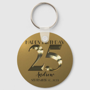 Chaveiro Aniversário de 25 anos metálico dourado