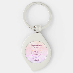 Chaveiro Aniversário de 30 anos rosa e prata personalizados