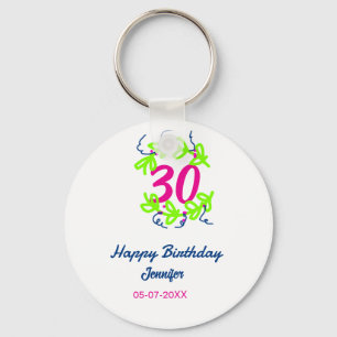 Chaveiro aniversário de 30 anos verde azul wreath name date