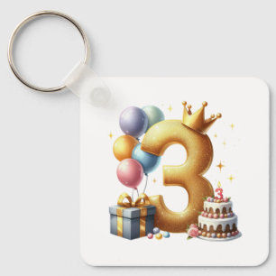 Chaveiro Aniversário de 3 anos dourado