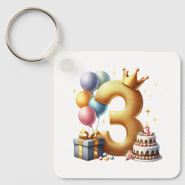 Chaveiro Aniversário de 3 anos dourado (Frente)