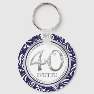Chaveiro aniversário de 40 anos Key Chain Marinho Blue & Si