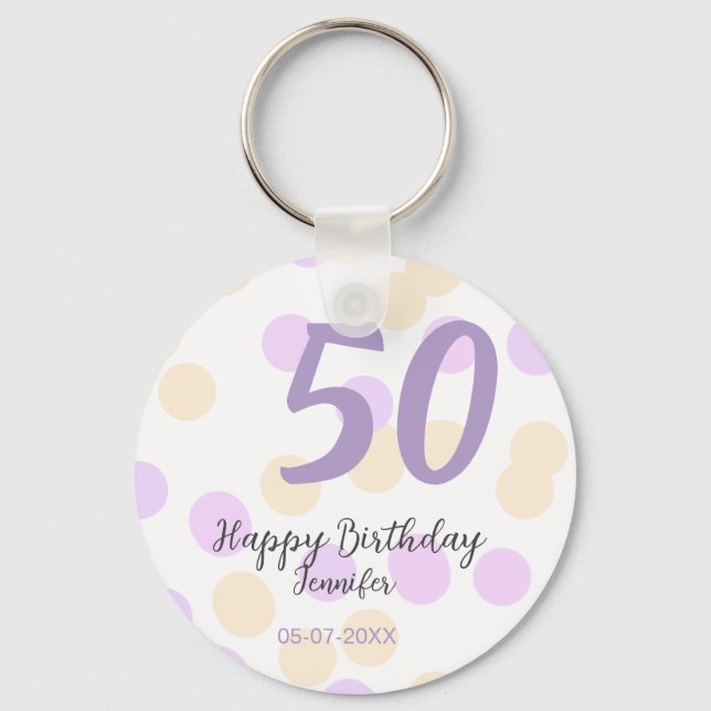Chaveiro aniversário de 50 anos adicionar nome data roxo la (Frente)