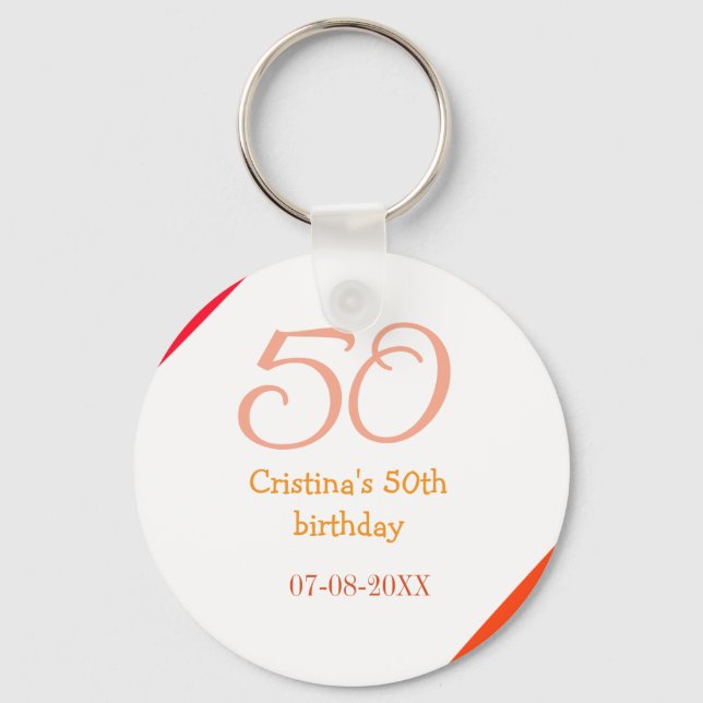Chaveiro Aniversário de 50 anos laranja vermelho adicionar  (Frente)