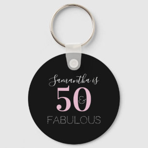 Chaveiro Aniversário de 50 anos Personalizado Preto Rosa