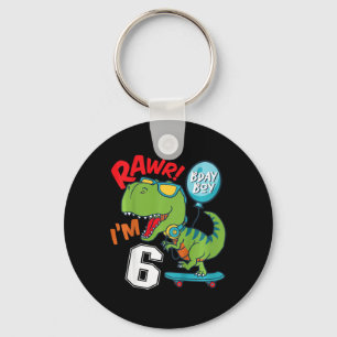 Chaveiro Aniversário de 6 anos do menino T-rex Skateboardi