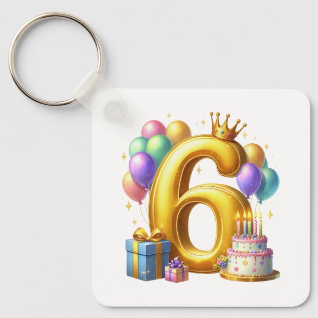 Chaveiro Aniversário de 6 anos dourado (Frente)