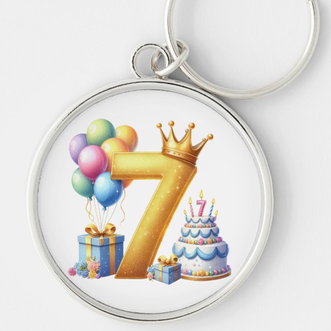 Chaveiro Aniversário de 7 anos dourado (Frente)