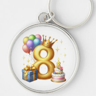 Chaveiro Aniversário de 8 anos dourado