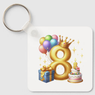 Chaveiro Aniversário de 8 anos dourado