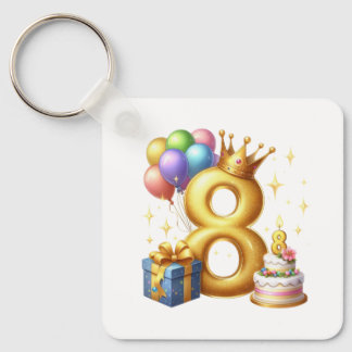 Chaveiro Aniversário de 8 anos dourado