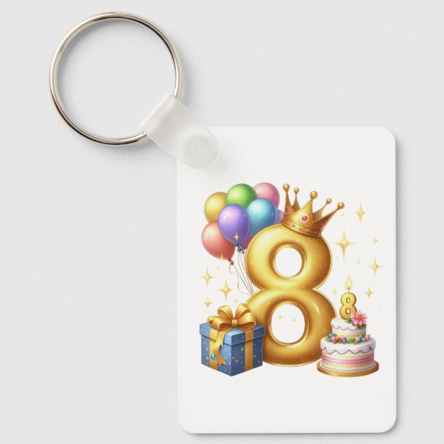 Chaveiro Aniversário de 8 anos dourado (Frente)