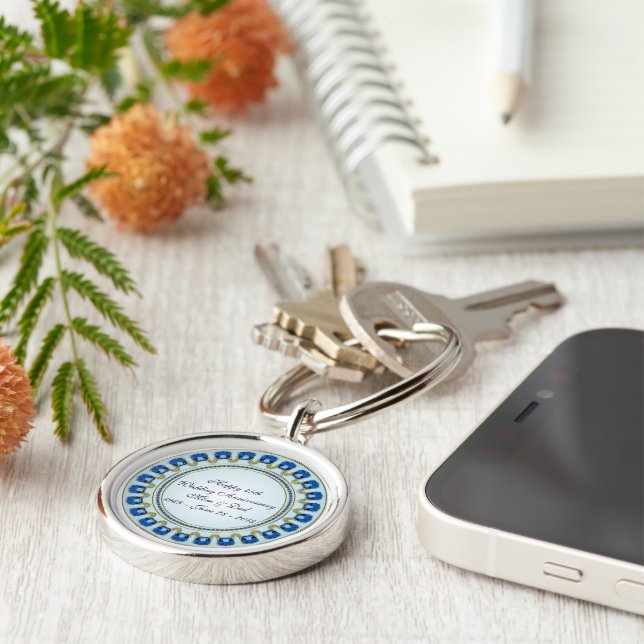 Chaveiro Aniversário de Casamento do Dourado Sapphire Blue  (Lateral)