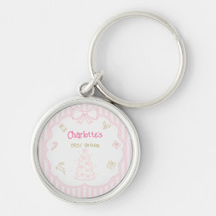 Chaveiro Aniversário de Um Ano Natal Rosa Premium Redondo