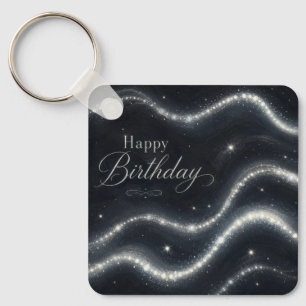 Chaveiro Aniversário Elegante Preto Prata Diamante Ondas