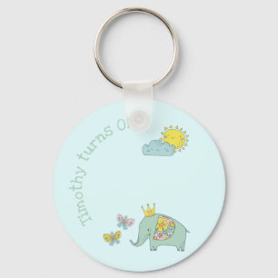 Chaveiro Aniversário Personalizável de Elefante e Borboleta