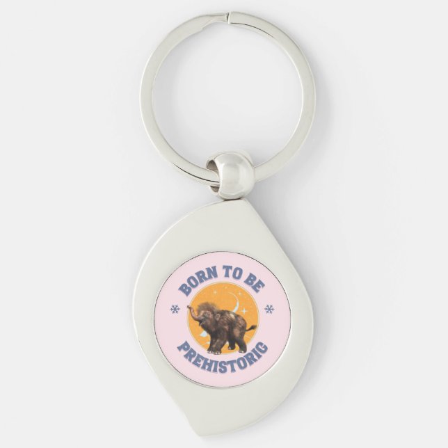 Chaveiro Aniversário Pré-Histórico de Bebê Mamute Divertido (Frente)