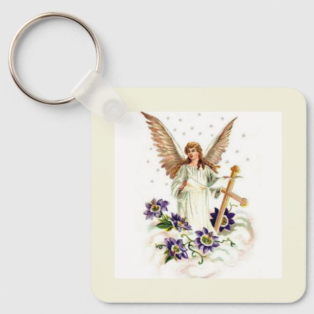 Chaveiro Anjo Com Cruz E Flores De Clematite  (Frente)