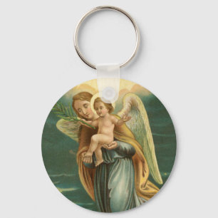 Chaveiro Anjo-da-guarda e bebê Jesus