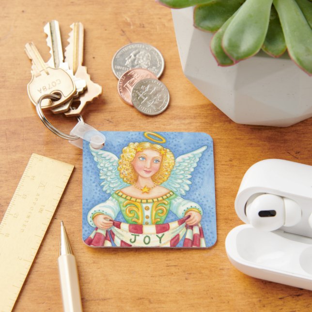 Chaveiro Anjo de Natal de desenho animado fofo com auréola  (Mesa)