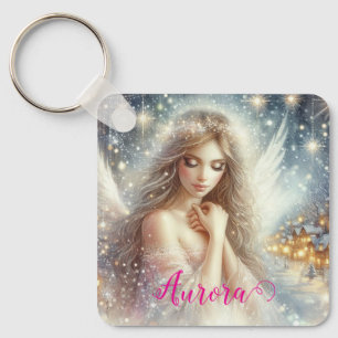Chaveiro Anjo de Neve Etéreo de Aquarela Festiva Feminina