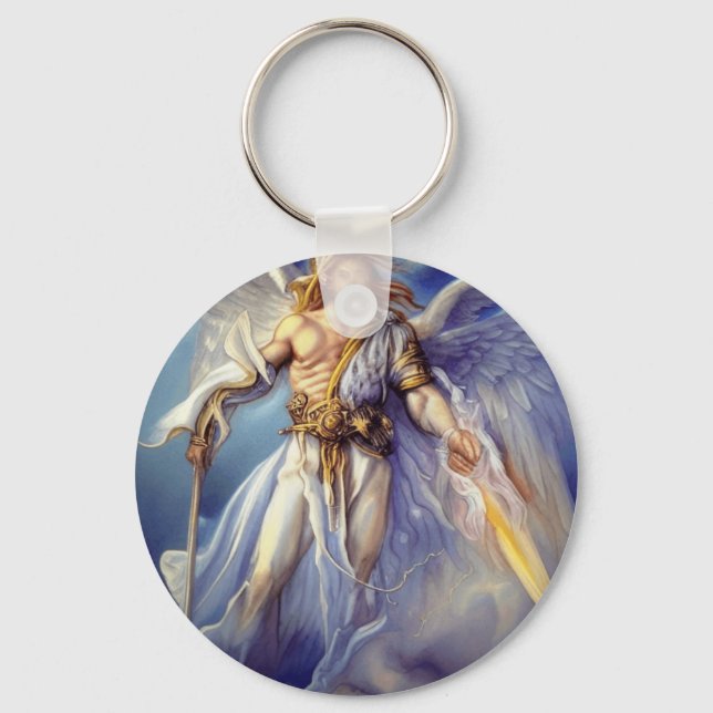 Chaveiro Anjo em Carregando Azul Uma Espada (Frente)