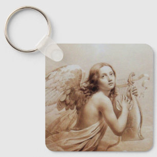 Chaveiro ANJO que JOGA LYRA SOBRE o marrom das NUVENS
