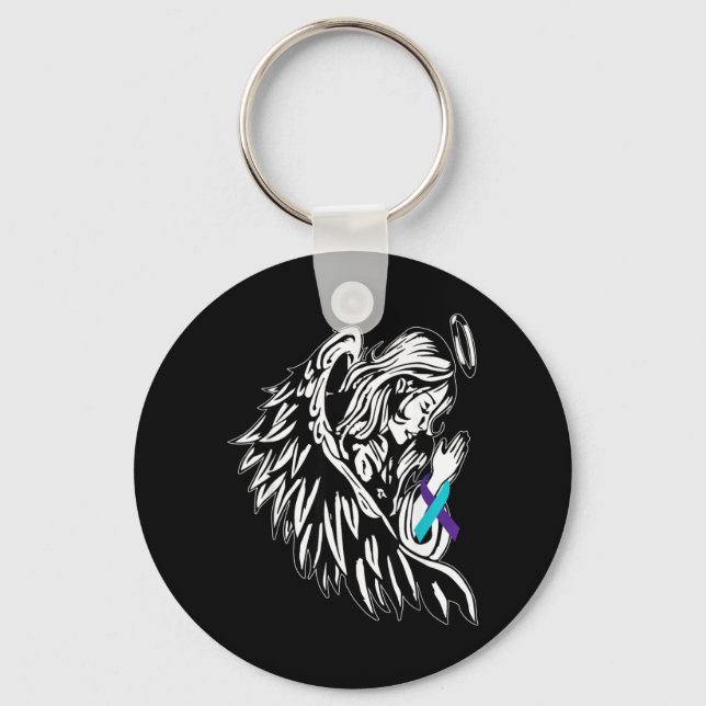Chaveiro Anjo Segura Fita Roxa Azul Prevenção (Frente)