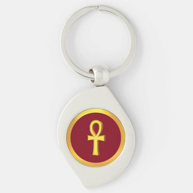 Chaveiro Ankh Tau Cross com Círculo de Ouro na Crimson (Frente)