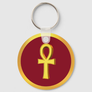 Chaveiro Ankh Tau Cross com Círculo de Ouro na Crimson
