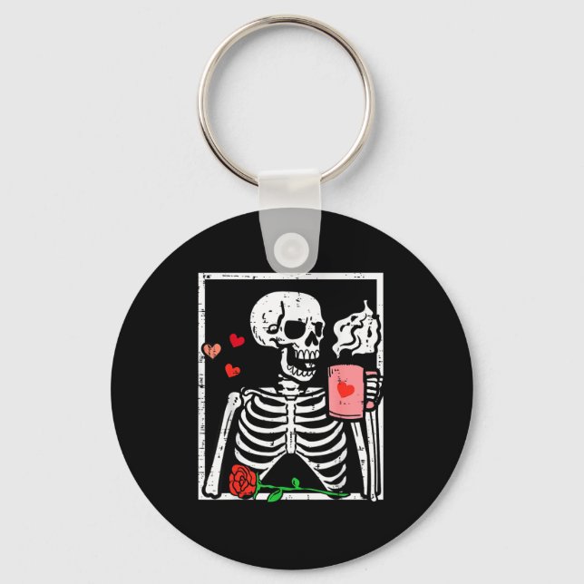 Chaveiro Anti Valentines Day Skeleton Coffee Funny Men Wome (Frente)