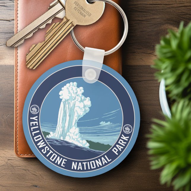Chaveiro Antiga fé - Parque Nacional de Yellowstone (Personalized Keychain - Yellowstone National Park, Old Faithful Keepsake)