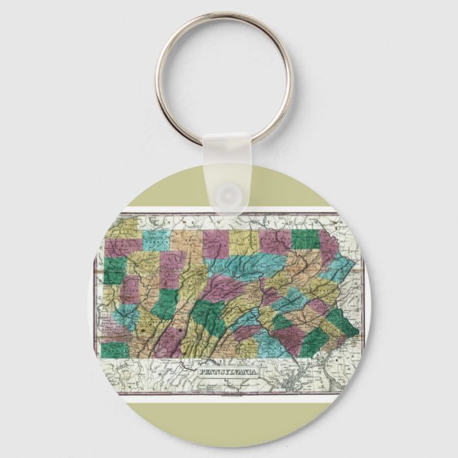 Chaveiro Antigo Mapa da Pensilvânia de 1829 (Frente)