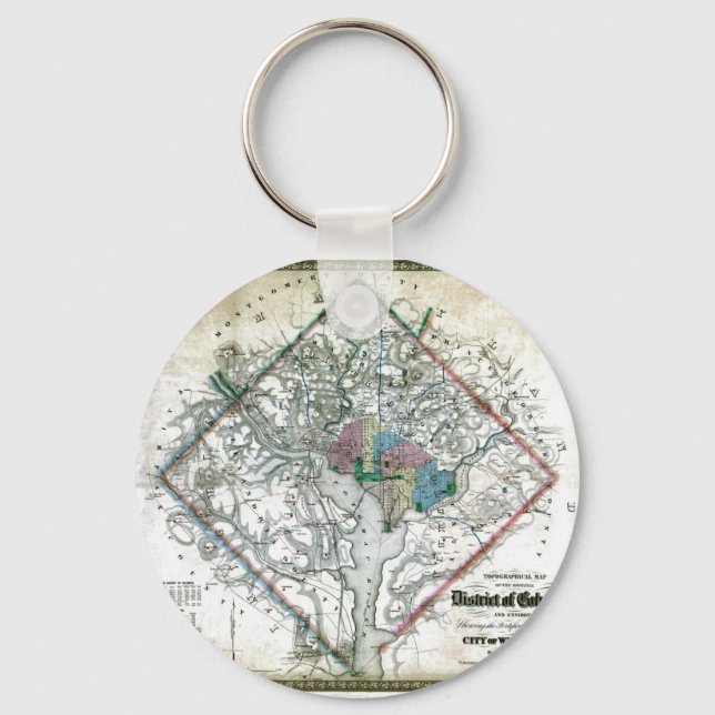 Chaveiro Antigo mapa do distrito de Columbia, em Washington (Frente)