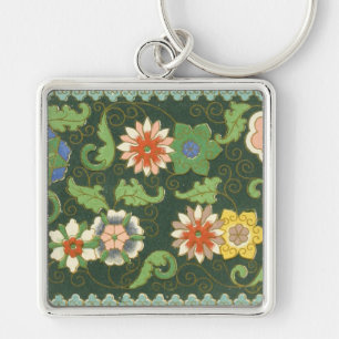 Chaveiro Antigo Padrão Chinês de Cloisonné: Jade Verde