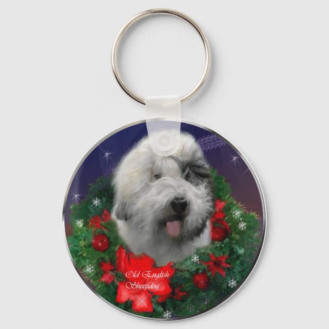 Chaveiro Antigos presentes de Natal para Sheepdog em Inglês (Frente)