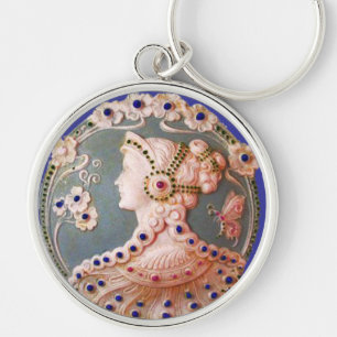 CHAVEIRO ANTIQUE CAMEO/LADRA COM BORDA E FLORES