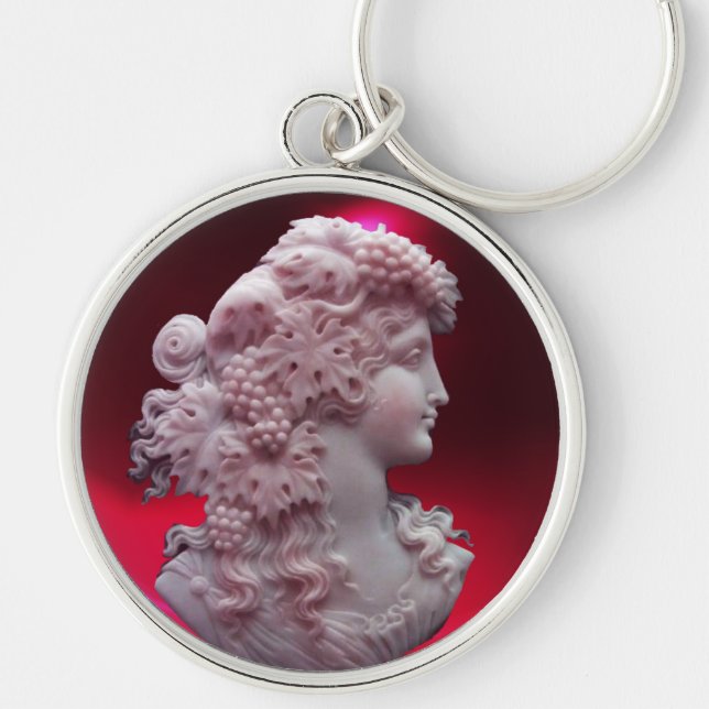 CHAVEIRO ANTIQUE CAMEO, SENHORA COM UVAS E GRÁVINAS (Frente)