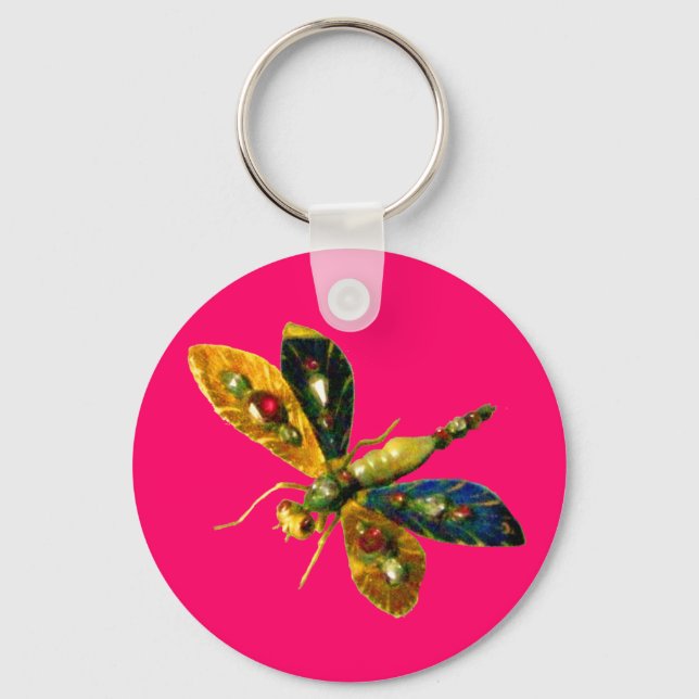 Chaveiro ANTIQUE DRAGONFLY JEWEL Pink Fuchsia (Frente)
