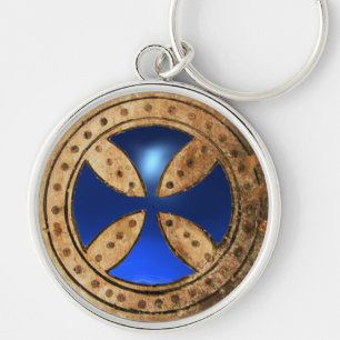 Chaveiro ANTIQUE TEMPLAR CROSS Blue Sapphire Gem