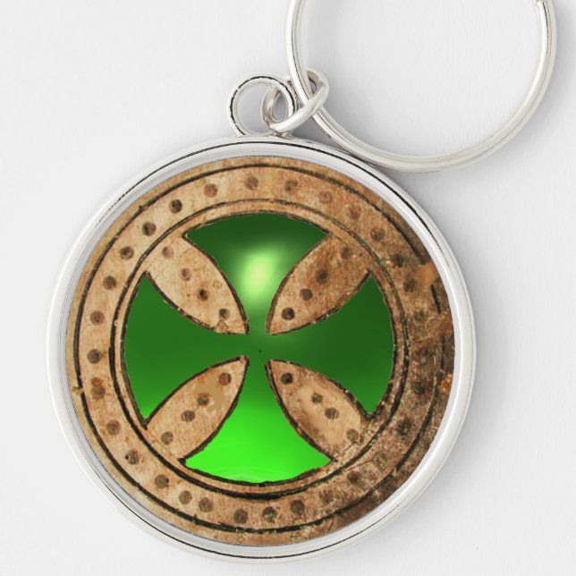 Chaveiro ANTIQUE TEMPLAR CRUZA Gem Emerald Verde (Frente)