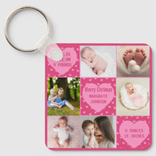 Chaveiro Anúncio de Nascimento de Menina Bebê Rosa com 6 Fo
