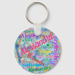 Chaveiro Any Name Collage Girly Keychain with Flowers